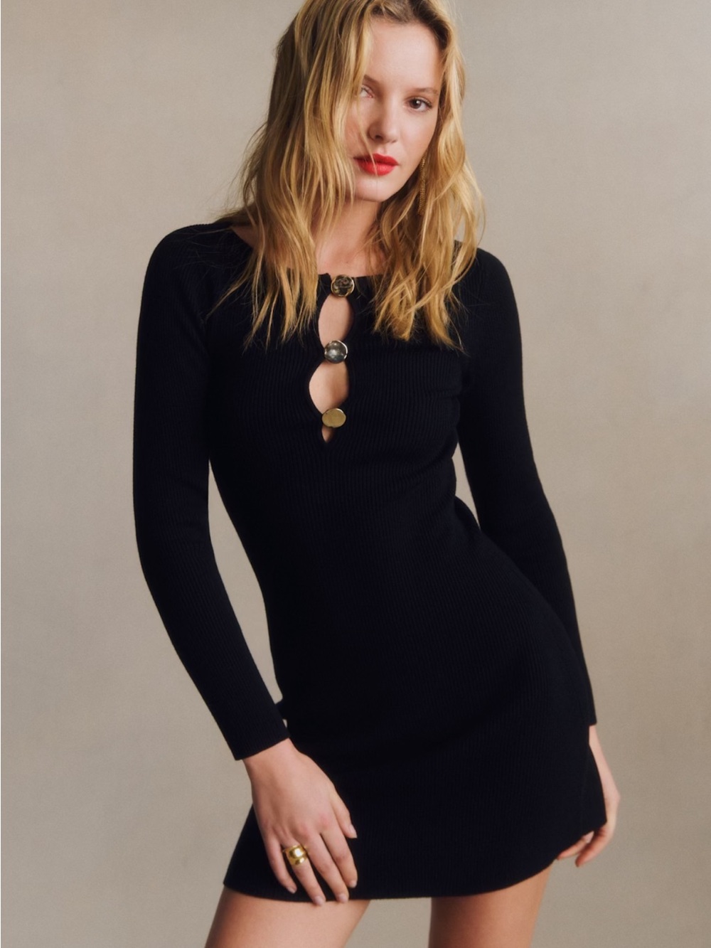 Sezane Alicia Dress Black Ribbed Mini Dress